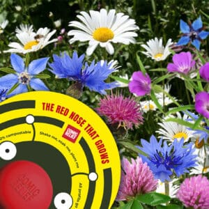 compostable red nose that grows with wildflowers for bees