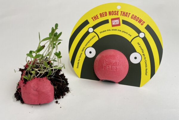 eco-friendly red nose that grows with sprouting wildflower plants