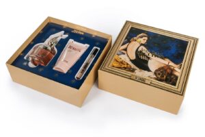 Jean Paul Gaultier's Scandal Gift Set packaging featuring a custom-designed PaperFoam® tray with secure friction fits and elegant presentation.